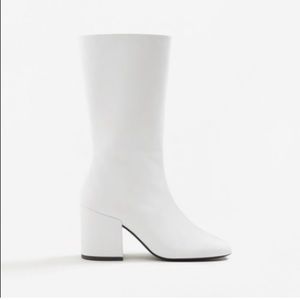 ISO Mango White leather mid calf boot zipper